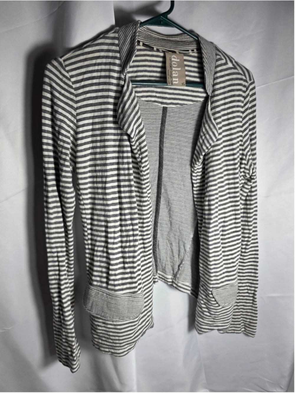 Women's Dolan Left Coast Collection Striped Blazer Jacket sweater Grey White XS